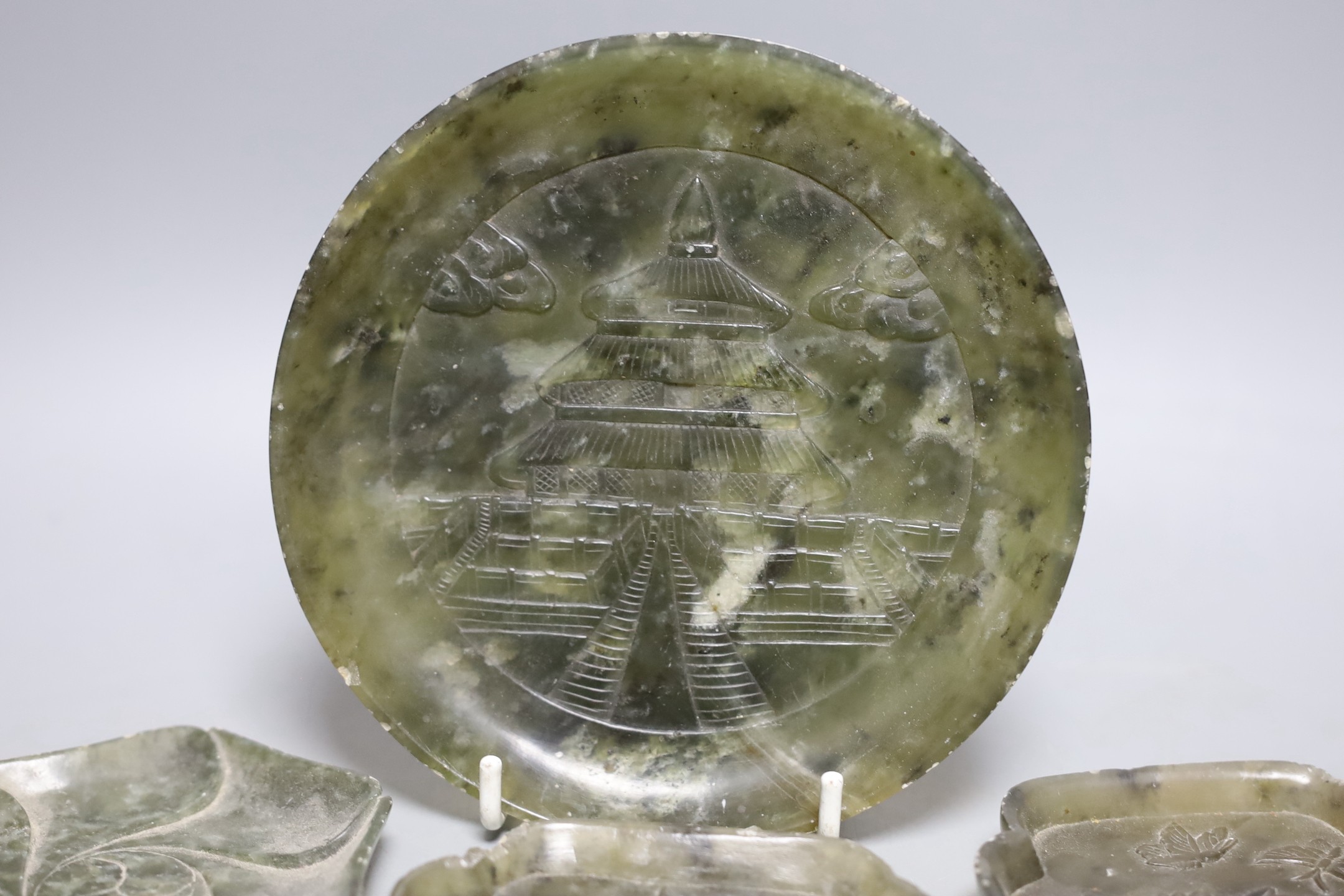 Nine carved Chinese soapstone items